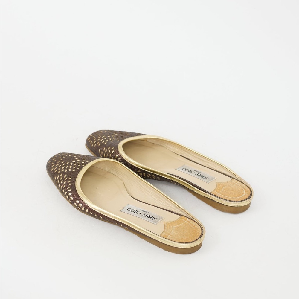 Jimmy Choo Brown & Gold Cutout Slip-On Flats - Picture 11 of 12